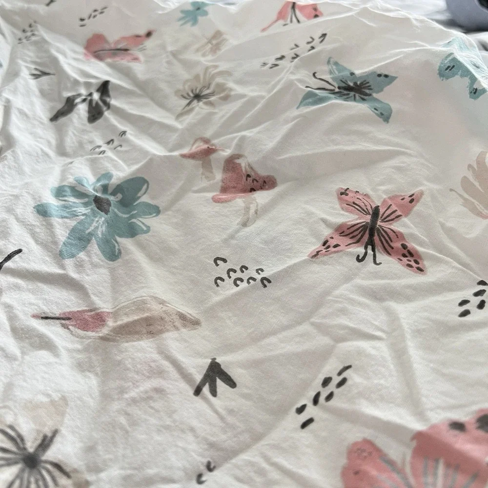 Standard Crib Fitted Sheet White With Butterflies‎ Mushrooms Flowers Blue Baby
